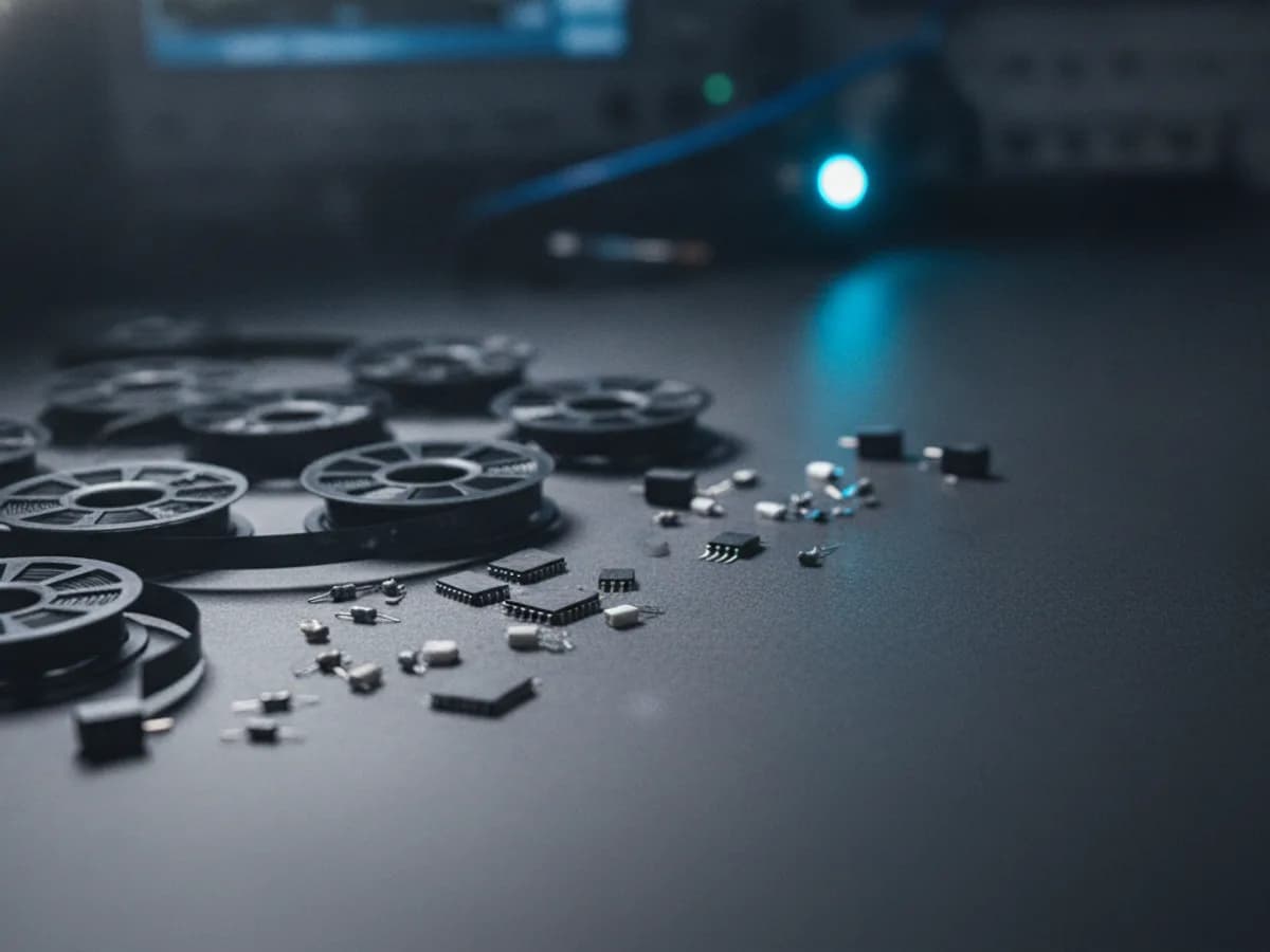 Sortiment elektronischer Bauteile auf einer antistatischen Matte